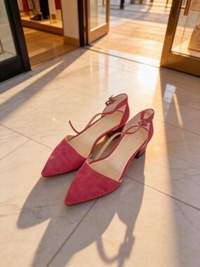 Crown Vintage Valentinaa Red Suede Ankle Strap Block Heel Pumps Size 10M